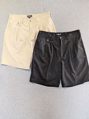 Top Flite Lot Of 2 Golf Shorts Men's 34 Black Cream Pleated Front